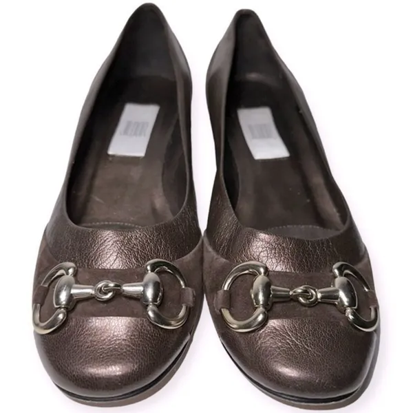 Jildor Women's Size 9 Brown Bronze Leather Suede Gold Horsebit Block Heels - Image 2