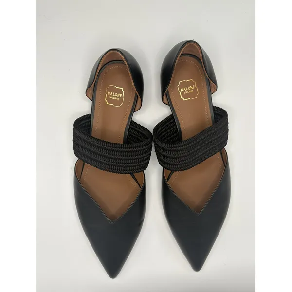 Malone Souliers Maureen‎ Pointed Toe Black Leather Corded Strap Flats Shoes - Image 2