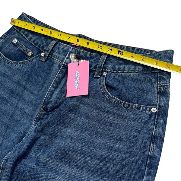 NEW Edikted Mid Rise Wide Leg Distressed Jeans‎ Color Indigo Blue Raw Washed M - Image 10