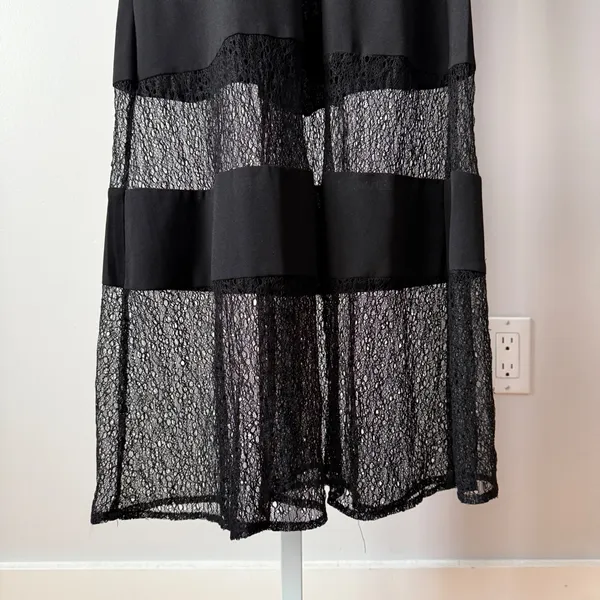 Guess sz S Black Maxi‎ Dress Lace Panel Ruffle Gown Goth Whimsigoth Romanic - Image 4