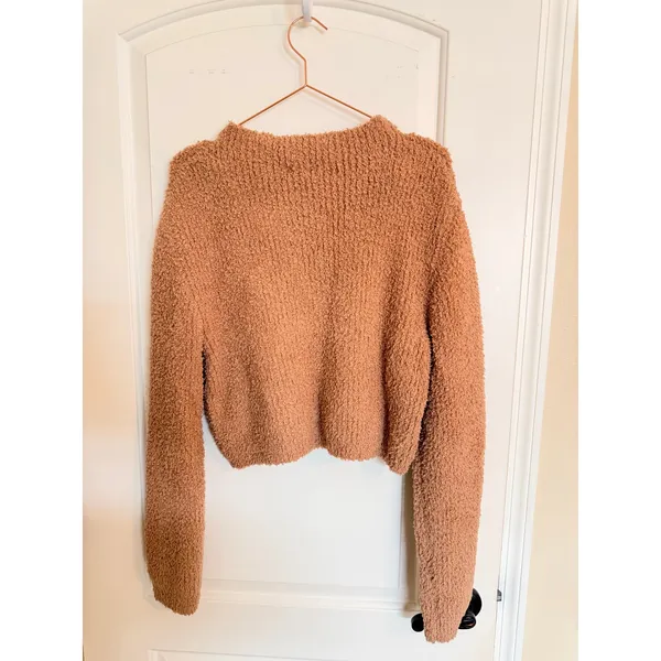 Aerie Sweater Womens XL‎ Tan Cropped Popcorn Knit Fuzzy Cozy Loungewear - Image 7