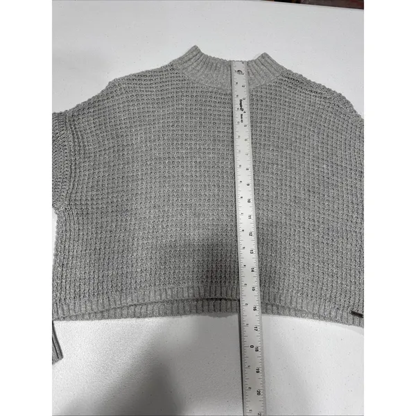 Hollister Cropped Sweater Womens XS Gray High Neck Long Sleeve Knit Pullover - Image 7