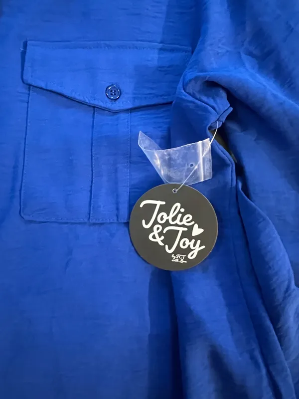 Jolie & Joy Cobalt Royal Blue Long Sleeve Button Down Utility Blouse - Image 4