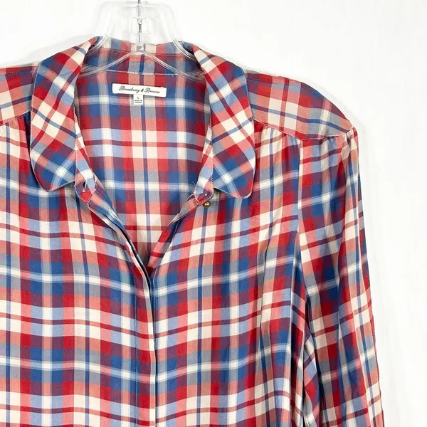 Madewell Broadway & Broome Size Large Top Pemberley Blouse‎ Silk Plaid 1236 - Image 7