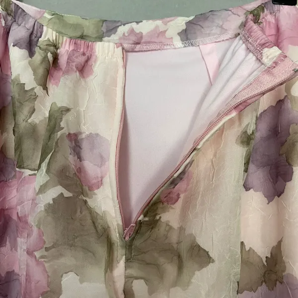 Vintage Floral Skirt Crinkle Pink Crinkle Maxi A-Line Made in USA Romantic 90s - Image 9