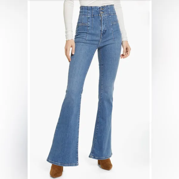 Free People We the Free Women's White Flared Pants with no Pockets Size 35 - Image 5