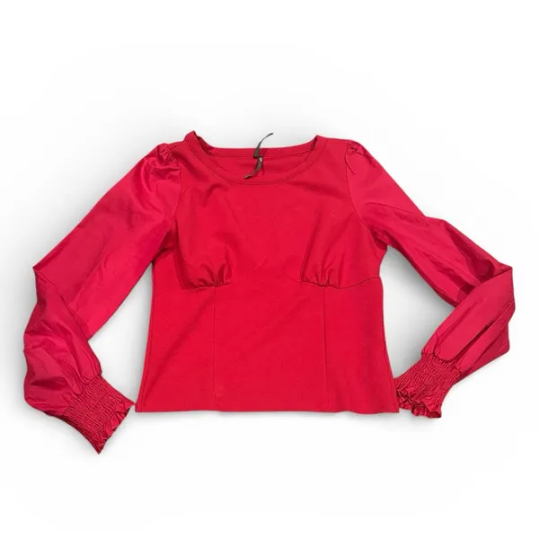 Anthropologie Red Structured Long Sleeve Cropped Blouse Top M - Image 4