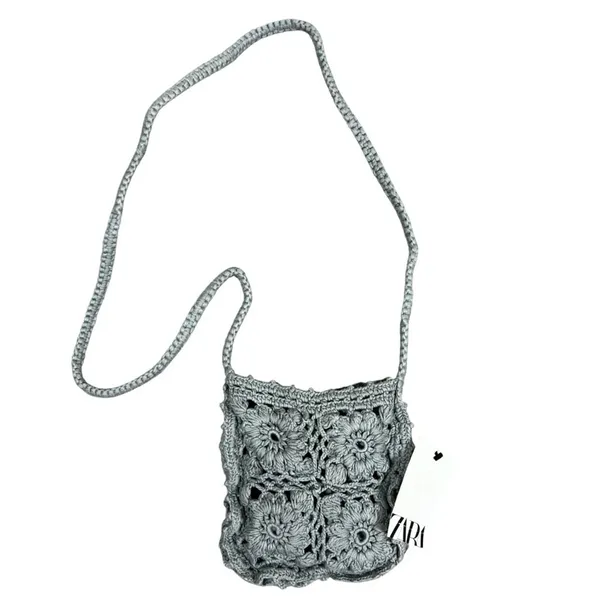 NWT Zara Mini Crossbody Purse Gray Floral Crochet Bohemian Cottagecore Artisan - Image 2