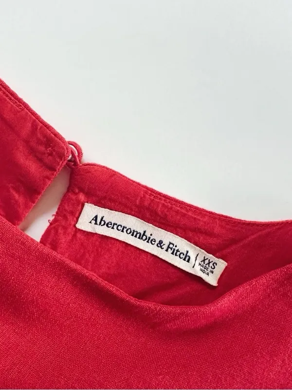 NEW Abercrombie & Fitch Women’s High-Neck Linen Blend Mini Red Dress - Image 7