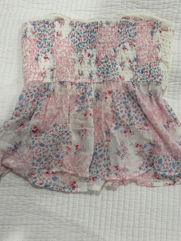 Hollister Strapless Babydoll top - White & Light Pink Floral - Image 5