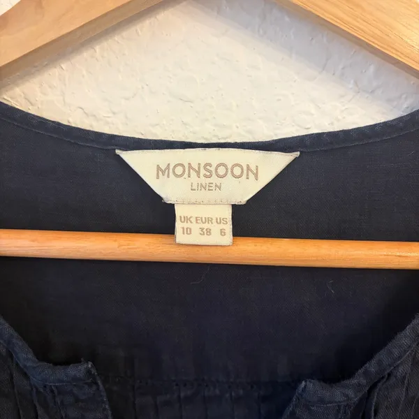 Monsoon Linen Button Tunic Top 6 Pintuck Roll Tab Sleeve Coastal‎ Nautical Beach - Image 5