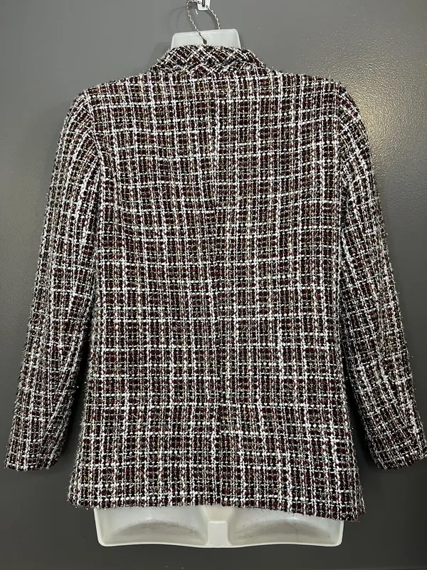 Mi Ami Blazer Womens Small Multicolor Tweed Check One Button Lined Notch Lapel - Image 5