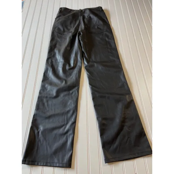 Zara Black Faux Leather Straight Leg Pants Womens Size 6‎ 5-Pocket Trousers - Image 9