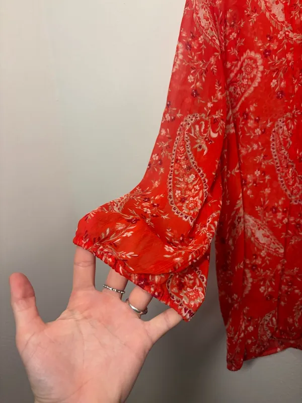St. John's Bay Orange Paisley V-Neck Peasant Blouse Size 1X - Image 4