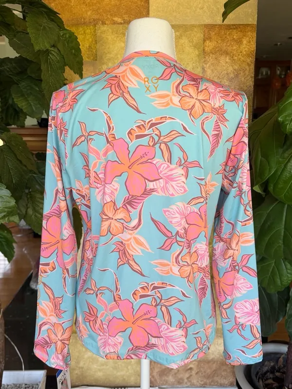 NEW Roxy Women’s UPF 50 Sun Protection Rash Guard Floral Long Sleeve Swim Tee - Image 7