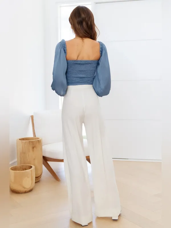 NEW Hello Molly Azure Skies Long Sleeve Tie Front Crop Top Blue Size Small/4 - Image 7
