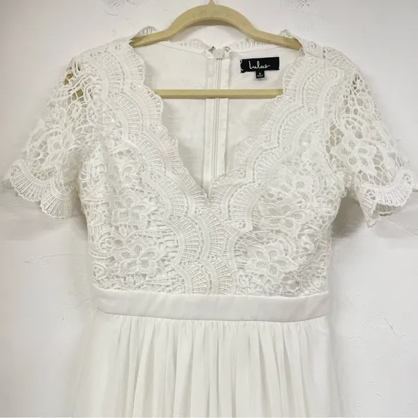 Lulus White Lace Short Sleeve Fit & Flare Mini Dress Womens S Bridal Formal - Image 3