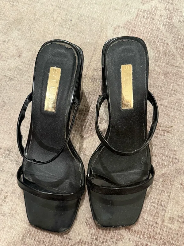 Billini Black Patent Square-Toe Strappy Block Heels - Image 2