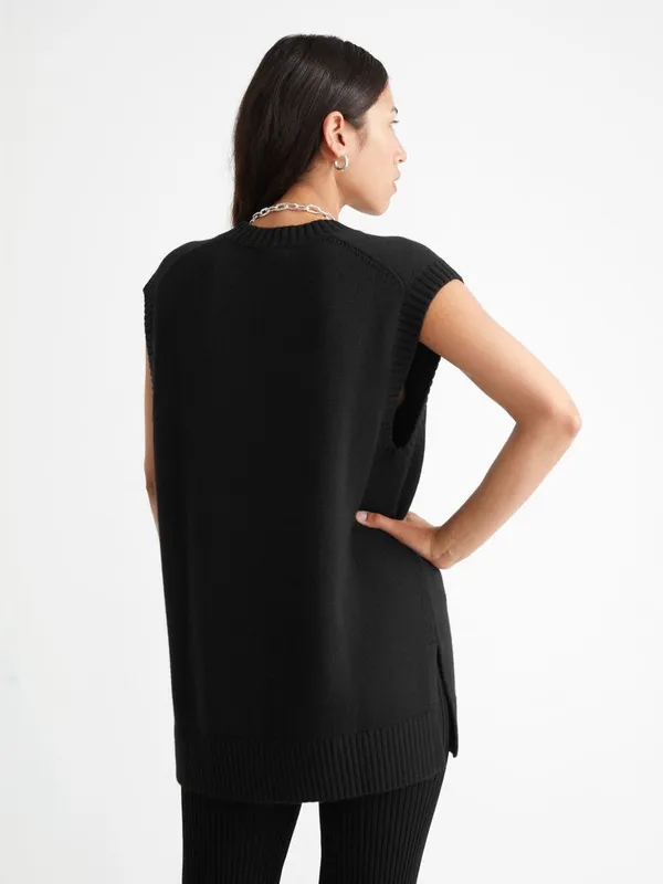& Other Stories Black V-Neck Sleeveless Knit Vest Size Small - Image 3