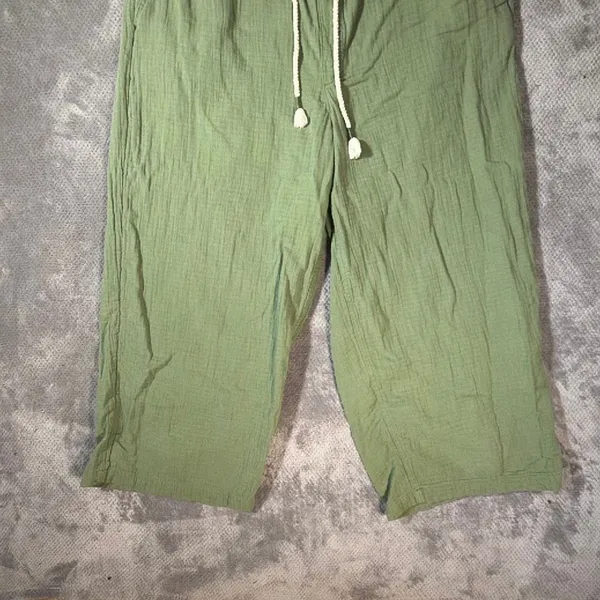 Old Navy XL Green Crinkle Gauze Wide Leg Crop Pants 100% Cotton Lagenlook Goblin - Image 7