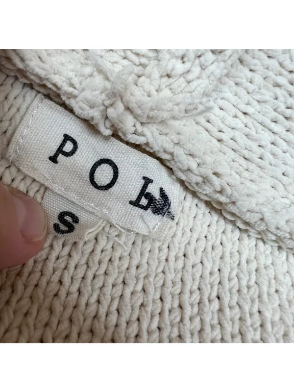 POL Colorblock Knit Hoodie Sweater Patchwork Beige Green Navy Size Small - Image 8