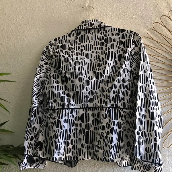 Black and white polka dot blazer jacket with a funky vibe abstract design - Image 3