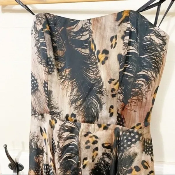 Forever New Briella Silk Strapless Hanky Hem Animal Feather Print Dress Size 8 - Image 9