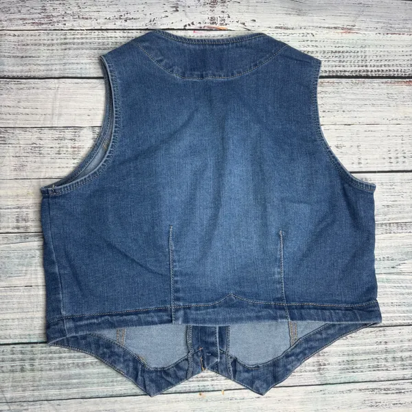 Dylan Ryan NYC Women’s Denim Button Front Vest XL – Blue Stretch Jean Waistcoatx - Image 4