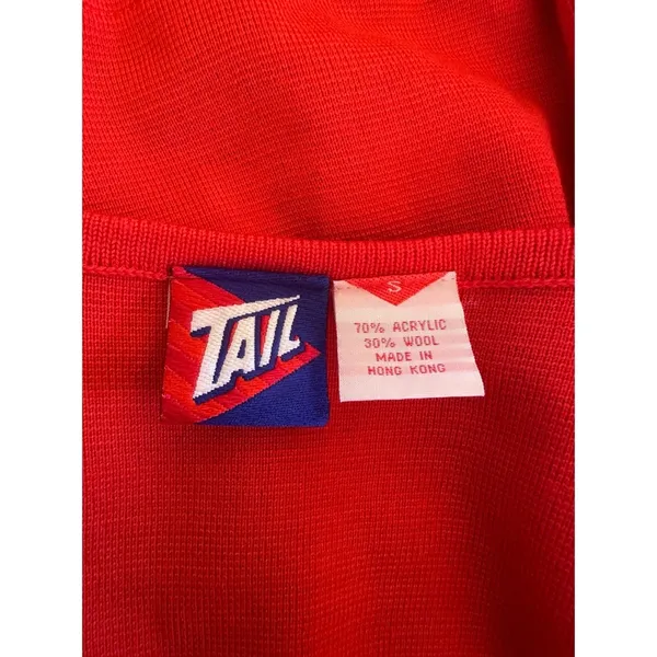 Tail Vintage 90s Red V Neck Vest Button Front Tie Back Wool Acrylic Small - Image 7