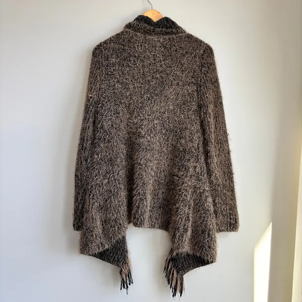 Donna Diosa Fringe Open Cardigan Sweater Fluffy Knit Shag Shabby Chic Boho - Image 4