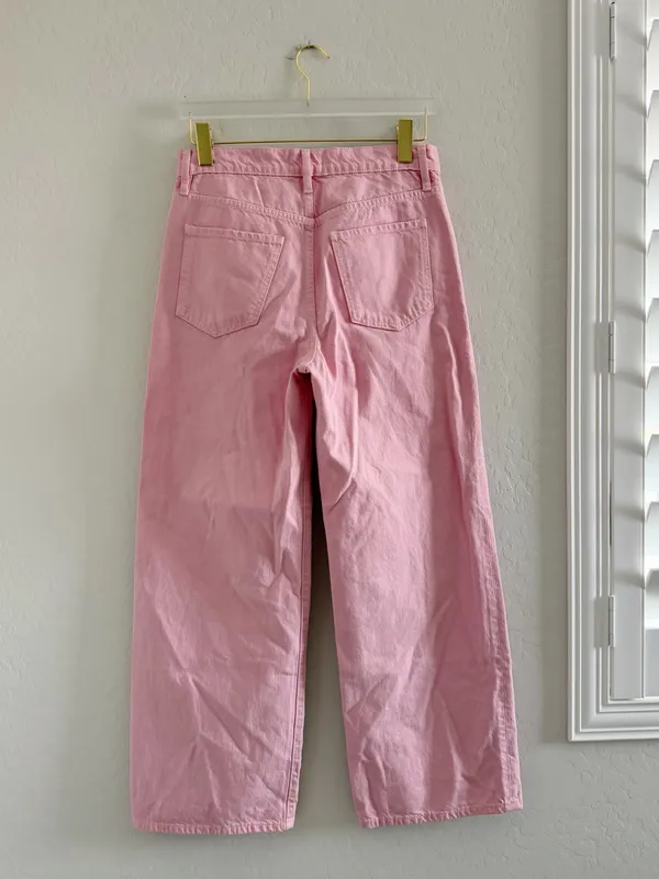 FRAME Le Jane Wide Leg Crop High Rise Jeans in Washed Dusty Pink Size 27 - Image 10