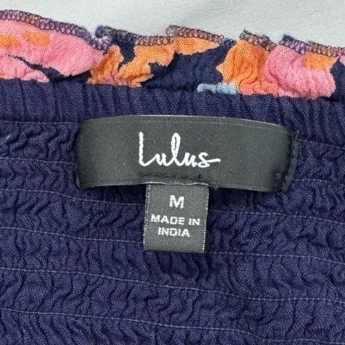 Lulus Navy Pink Orange Floral Smocked Puff Sleeve Mini Dress Size M‎ - Image 7