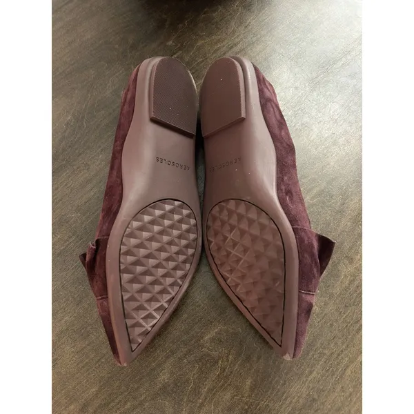 Aerosoles Women's Ruffle Suede Pointed Toe Slip-On Ballet Flats Sz 8 Burgundy - Image 4
