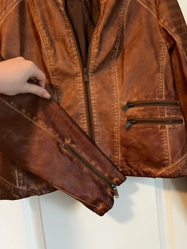 Vegan Leather Jacket Brown Size L - Image 3