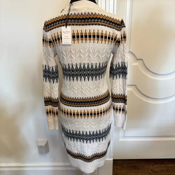 Lucky Brand Fair Isle Nordic Stripe Button Front Sweater Dress Cream NEW - Image 5