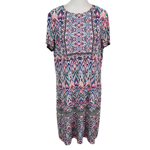 London Times Blue and Pink Mini Shift Dress Size 14 Wedding Guest Dress - Image 2