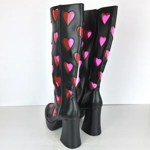 Dolls Kill Sugar Thrillz Heart Platform Boots Womens 6 Black Pink Y2K Cyber Rave - Image 10