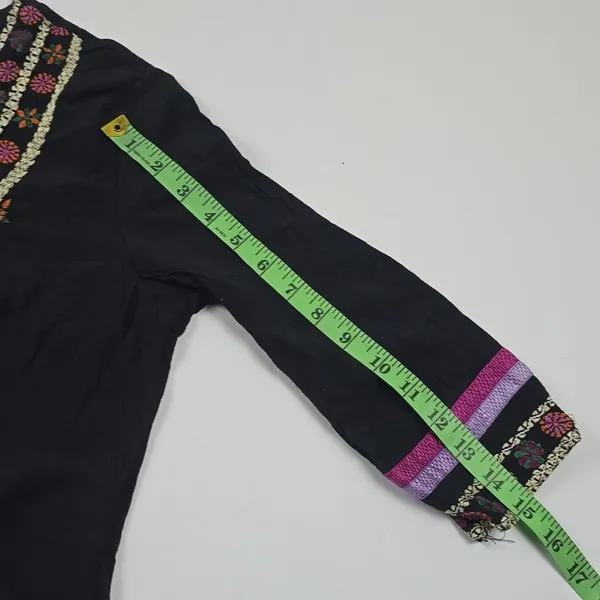 -1667 Embroidered Tunic Top Black 3/4 Sleeve fits‎ Women's Size XS - Image 7