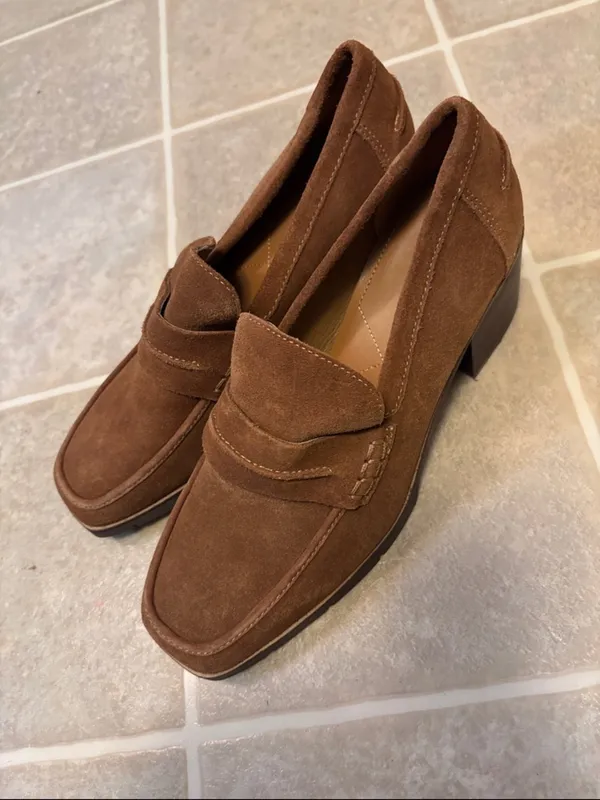 NYDJ Brown Suede Block Heel Penny Leather Loafers - Image 7