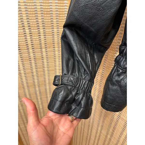 Colebrook & Company Vintage womens black leather biker cinched waist jacket szM - Image 4