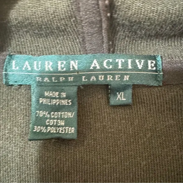 EUC Y2K Lauren‎ Active Ralph Lauren Green Velour Track Jacket Hoodie-L - Image 2