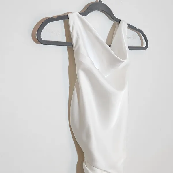 Lulus White Satin Draped Neck Sleeveless Dress Size Small NWT - Image 5