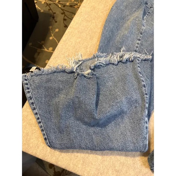 Arula Blue Lace Up Back Flare Jeans Frayed Hem Medium Wash Size 14 - Image 2