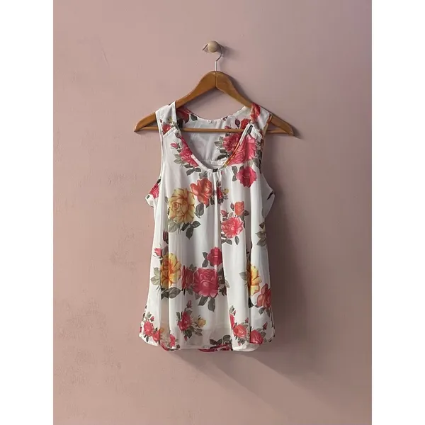 White Floral Racerback Top Size M Size M - Image 3