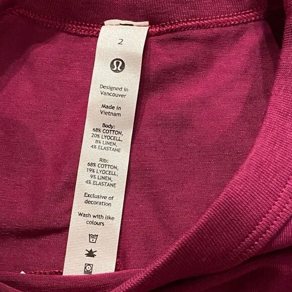 Lululemon 2 Classic Fit Cotton Blend T-Shirt Magenta‎ Purple Boxy Basic New - Image 4