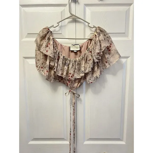 ALEXIS Adona Floral Off Shoulder Crop Top Size‎ Small Misty Rose Msrp $330 - Image 10