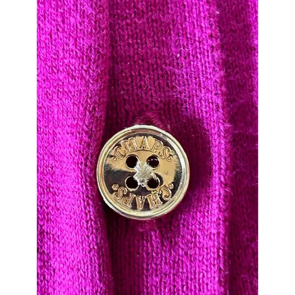 Chaps Hot Pink Ribbed Cardigan Sweater – Size M, Gold Crest Buttons - Image 2