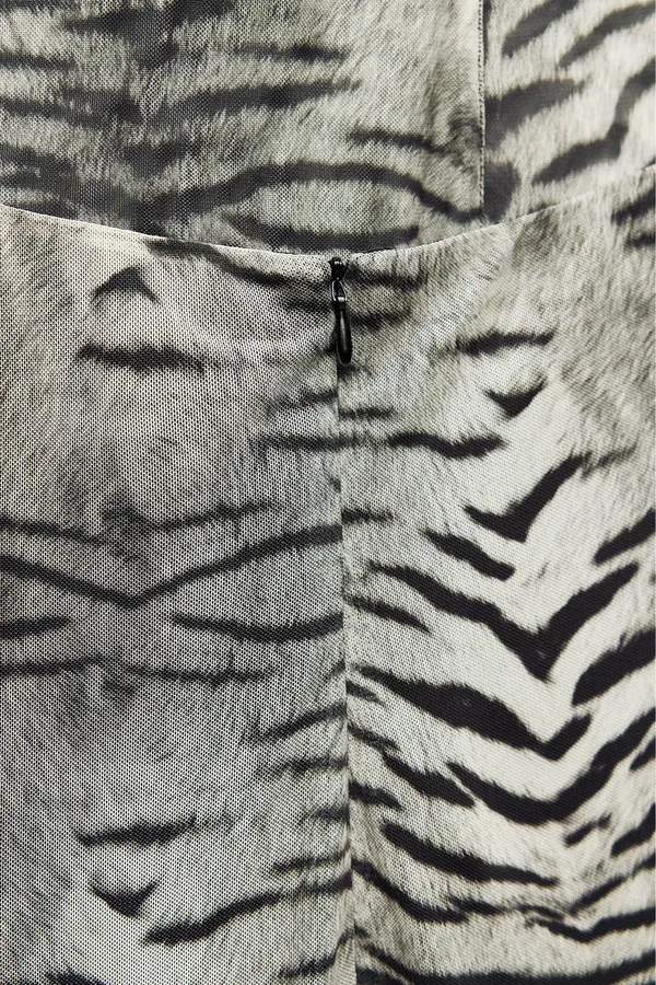 Zara Dress maxi halter mesh bodycon zebra animal print evening date party - Image 12
