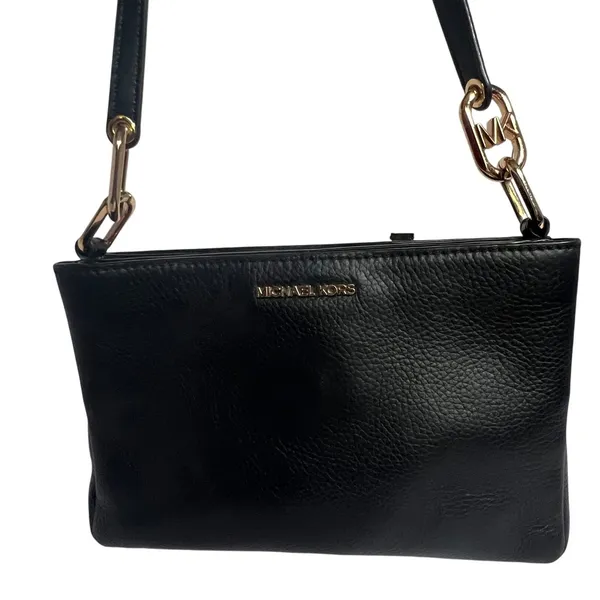 Michael‎ Kors Trisha Crossbody Women Medium Black Pebbled Leather Gold Hardware - Image 2