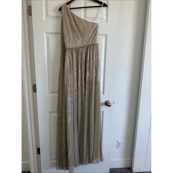 Halston Heritage Metallic One Shoulder Grecian Draped Gown Champagne Size 4 NWOT - Image 5